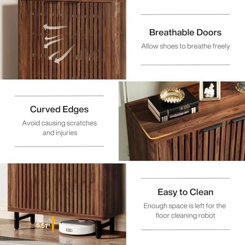 Tribesigns 6-Tier Shoe Cabinet with Shutter Doors, Large Wooden Shoe Organizer Rack with Adjustable Shelves, Modern Farmhouse Hidden Storage Furniture for Entryway, Hallway (Walnut) 7