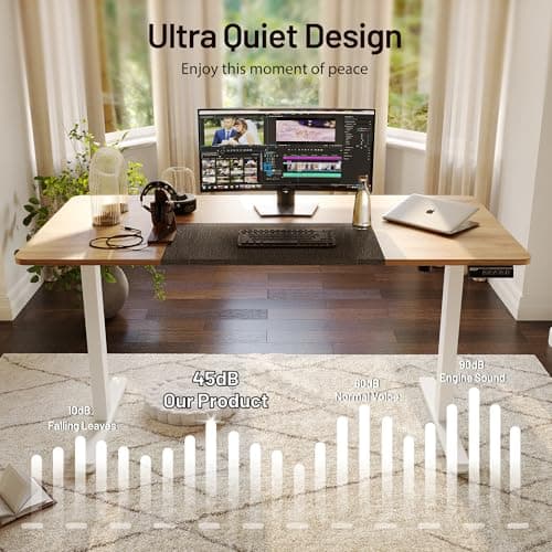 Monomi Electric Standing Desk, 55'' Height Adjustable Ergonomic Home Office Sit Stand Up Desk with Wheels, 3 Memory Preset Computer Table, Natural 5