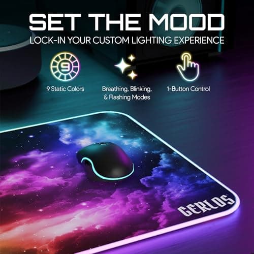Gerlos RGB Large Gaming Mouse Pad, Extended Soft LED Mouse Pad, Non-Slip Rubber Base, Water Resist Keyboard Pad, Computer Mousepad 31.5×11.8 inches 5