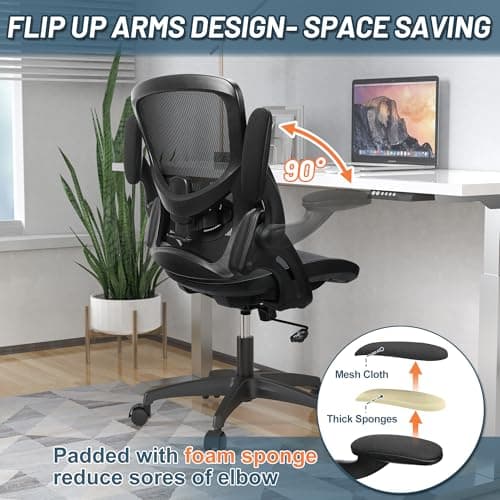 KIZECK Mesh Home Office Computer Desk Chair Height Adjustable Lumbar Support with Flip Up Arms Swivel Wheels for Adult 6