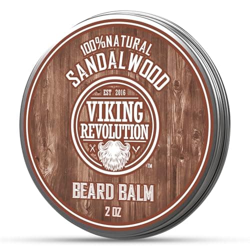 Viking Revolution Sandalwood Beard Balm - Beard Butter with Argan Oil, Beard Softener for Men with Jojoba Oil - Beard Moisturizer for Men with Beeswax - Beard Wax for Men (2oz, 1 Pack)