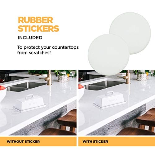 Ceramic Butter Dish Set with Lid and Knife - [White]- Decorative Butter Stick Holder with Handle for 1 Stick of Butter - Microwave Safe, Dishwasher Safe - Anti-Scratch Stickers Included 7