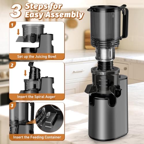 Cold Press Juicer, Juicer Machines with 5.8" Wide Feed Chute for Juice Extractor, Slow Masticating Juicer for Vegetables & Fruits with High Juice Yield, Easy to Clean (Black) 8