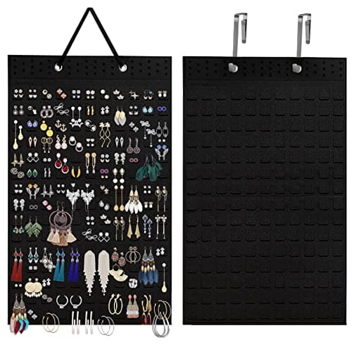 AinsListy Earring Organizer Hanging Earring Holder, Holds Up To 330 Pairs, Soft Felt Wall Mount Earring Display Holder Stud Earrings Organizer for Women Girls - 1 Pack (Include Metal Hook and Rope)