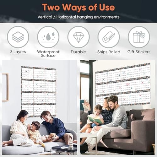 32" x 48" 2025 Wall Calendar - Rolled Packing - 12 Month Yearly Planner - Wet & Dry Erase Monthly Erasable Calendar January to December Vertical/Horizontal, Erasable & Reusable 7