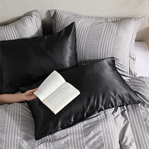 Bedsure Satin Pillowcase with Zipper, Similar to Silk Pillow Cases 2 Pack, Silky & Soft Satin Pillow Cases Standard Size for Hair and Skin, Black Pillow Covers, Gifts for Women Men, 20x26 Inches 5