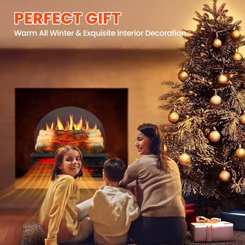 Rintuf Electric Fireplace Logs Set, 1500W Fireplace Insert Log Heater, Overheat Protection, Remote Control, Timer, 5 Flame Brightness/Speed & 4 Flame Sound, 20" Black Fireplace for Living Room Bedroom 8