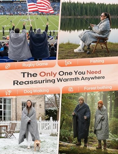 Ourea Battery Operated Heated Blanket for Outdoor Use-Rechargeable 12v Cordless Heated Blanket with 3 Heating Levels, Includes 20000mAh Power Bank, Portable for Camping, Car, Stadium, Indigo 8