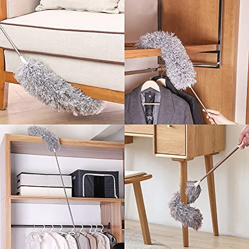 Dusters for Cleaning High Ceiling Fan, Newliton Microfiber Feather Duster with 30'' to 100'' Telescoping Extension Pole, Long Extendable Duster for Home Car Furniture Cobweb Gray 6