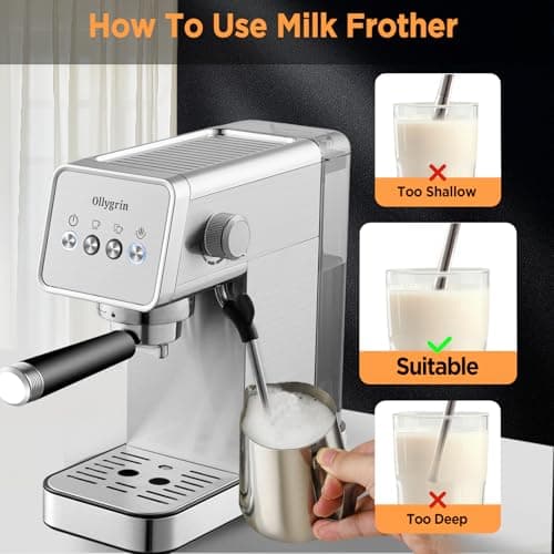 Ollygrin Espresso Machine,15 Bar Semi-Automatic Espresso Maker with Milk Frother,Compact Stainless Steel Coffee Machine with 40oz Removable Water Tank for Cappuccino,Latte, Americano,Sliver for Home 8