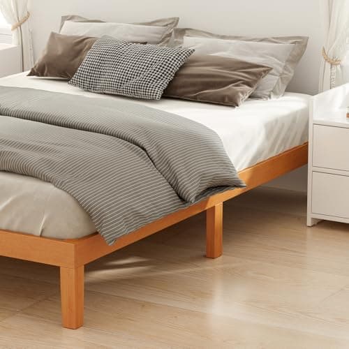 DUMOS Queen Size Wood Bed Frame, 12in Wooden Platform Bed Frame Mattress Foundation with Support Slats, No Spring Needed, Storage Space Under Base, Easy Assembly, Pine 6