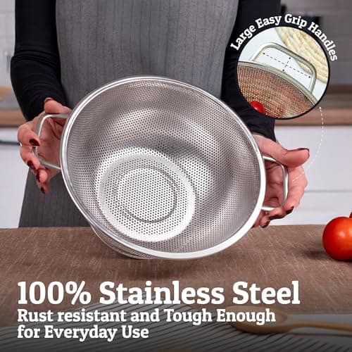 PriorityChef Premium Stainless Steel Colander for Kitchen, Durable Rice and Pasta Strainer with Handle, Rust-Resistant & Dishwasher Safe, 3 Qt 5