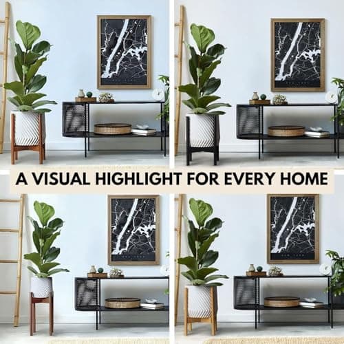 Fox & Fern Mid Century Tall Plant Stand — 10 Inch Fixed Size Raised Wooden Plant Stand for Indoor Planters (Not Included); Modern Flower Pot Holder with Plug In Design; Easy to Assemble - Acacia 8