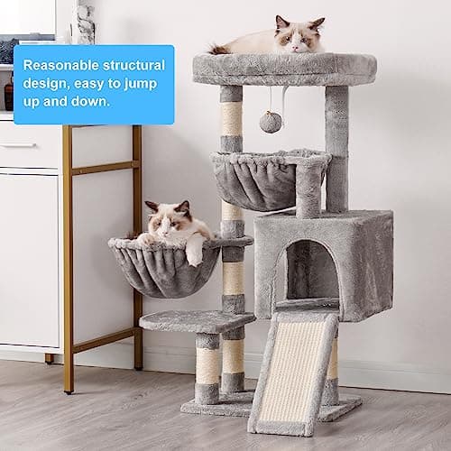 Hey-brother Cat Tree, Cat Tower for Indoor Cats, Cat House with Large Padded Bed, Cozy Condo, Hammocks, Sisal Scratching Posts, Big Scratcher, Light Gray MPJ006SW 8