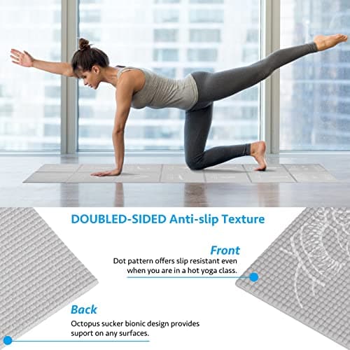 Foldable Yoga Mat for Women, Non Slip Exercise Mat for Home Gym, 5mm Travel Yoga Mats Set With Stretch Strap for Yoga Pilates and Fitness, 68"L x 24"W x 0.2 Inch Thick 6