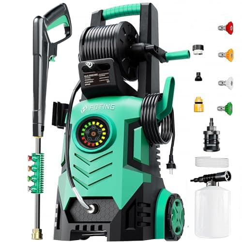 Pressure Washer 5000PSI with Adj-8-Level Touch Screen, 4 Quick Connect Nozzles, 34" Tall Power Washer, Inlet Hose&Filter&500mlFoam Cannon for Cars/Fences/Driveways/Home Cleaning, Green