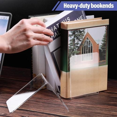 16 Pcs Book Ends Clear Acrylic Bookends for Shelves Heavy Duty Book End L Shaped Dividers Book Stopper for School Library Home Movies CDs File 5