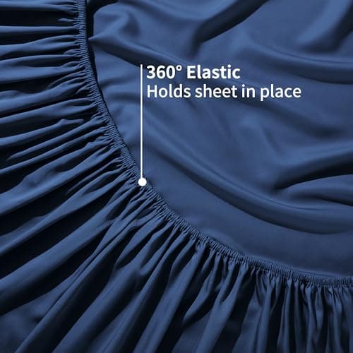 Bamboo Viscose Cooling Fitted Sheet King Size Only, 400 Thread Count, 16" Deep Pocket Cooling Bottom Sheets for Hot Sleeper, Silky Soft Breathable (King, Navy Blue 6