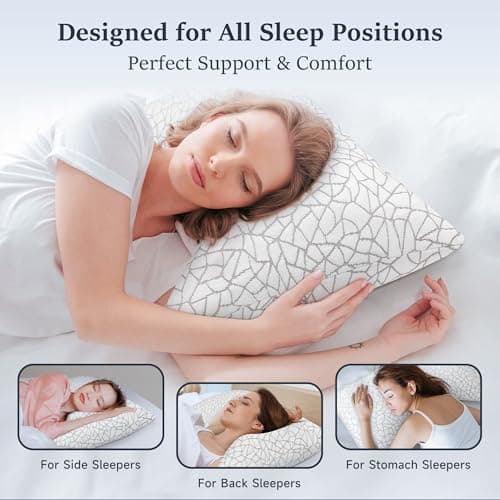 COZSINOOR Side Sleeper Pillows Queen Size Set of 2 for Sleeping - Crescent Adjustable Shredded Memory Foam Pillows 2 Pack, Cooling Bed Pillow for Back and Stomach Sleepers, Breathable Washable Cover 5