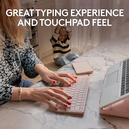 Logitech Casa Pop-Up Desk Work From Home Kit with Laptop Stand, Wireless Keyboard & Touchpad, Bluetooth, USB C Charging, for Laptop/MacBook (10” to 17”),Windows, macOS, ChromeOS - Bohemian Blush, Pink 6