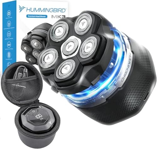 HUMMINGBIRD MK3 Head Shaver for Bald Men - Wet/Dry Electric Rotary Razor, Waterproof, Cordless USB-C Rechargeable Skull Shaver with Case
