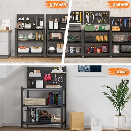 TOPASS Workbench with Pegboard, Adjustable Heavy Duty Work Table with Wheels, Heavy Duty Workstation, Metal Tool Work Bench for Garage Warehouse Workshop, 48" H x 18" D x 34" W, Black 9