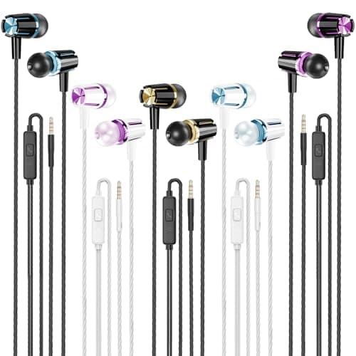 Rayleigh Wired Earbuds 5 Pack, Earbuds Headphones with Microphone, Earphones with Heavy Bass Stereo Noise Blocking, Compatible with iPhone, with iPad and Android Devices, MP3, Fits All 3.5mm Devices