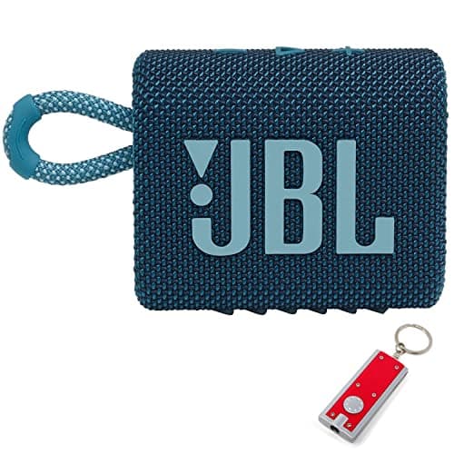 JBL Go 3 - Portable Bluetooth Speaker, Built-in Battery, Waterproof and Dustproof Feature JBLGO3BLUAM, Bonus Keychain LED Included - Blue