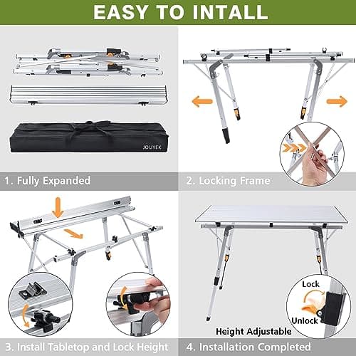 JOUYEK Folding Outdoor Camping Table with Adjustable Legs, Lightweight Aluminum Roll Up Camp Table with Carrying Bag, Mesh Storage Organizer, for Cooking, Picnic, Beach, Backyards, BBQ, Party 7