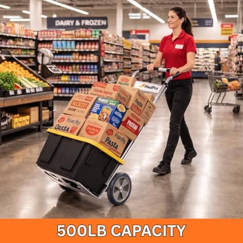 HaulPro Heavy Duty Hand Truck with Horizontal Loop Handle - Aluminum Dolly Cart for Moving - 500 Pound Capacity - 10" Rubber Wheels - 50.25" H x 17.5" W with 17.75" x 9" Die Cast Nose Plate 6