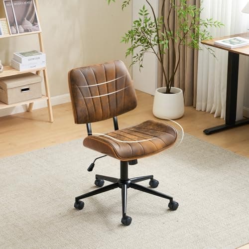 VINGLI Wide Curved Seat&Back Armless Home Office Chair,Ergoromic Adjustable-Height Desk Chair,Swivel&Tilting Function,Stylish Walnut Task Chair for Meeing Room,Dining Room,Vintage Rustic