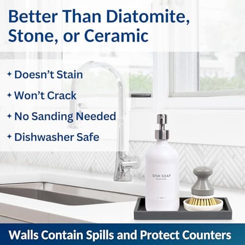 Spacewiser Countertop and Vanity Tray - Small 7.7" Silicone Tray for Soap Dispenser Bottles, Bathroom Trays, Kitchen Sink Soap Trays, Sink Caddy Kitchen Sinks Organizer, Soaps Dish & Sponge Holder Mat 5