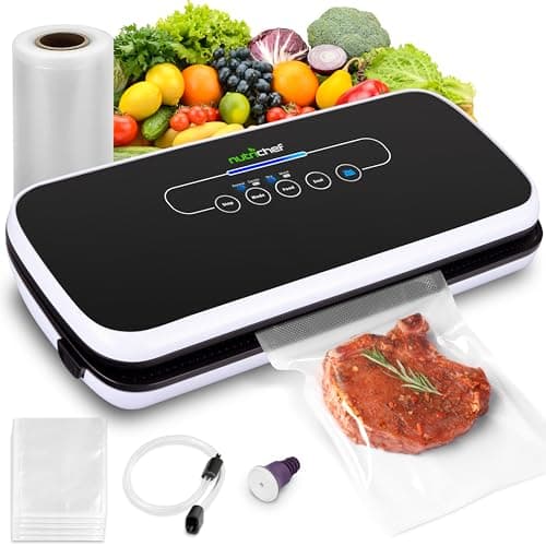 NutriChef Automatic Vacuum Air Sealing System for Food Preservation with Starter Kit, Compact Design, Lab Tested, Dry & Moist Food Modes with Led Indicator Lights, Black 9
