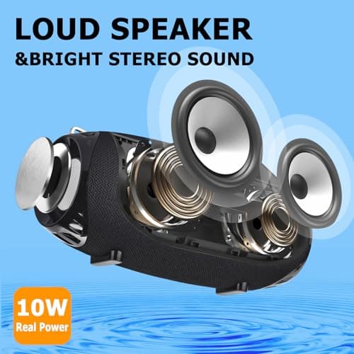 Hopjuery Outdoor Portable Bluetooth Speaker, IPX4 Waterproof Wireless Speakers, 5.0 Bluetooth Speakers, Powerful Sound, TWS Stereo Pairing Support TF Card, for Home/Party/Outdoor/Beach Black 2