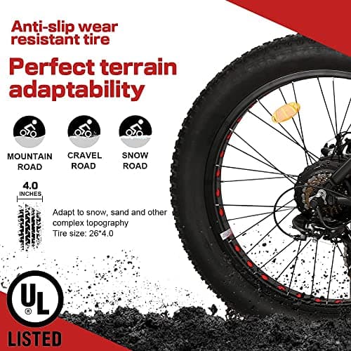 ECOTRIC 26" Fat Tire Electric Bike Powerful Adults Mountain Bicycle 500W Motor 36V/12.5AH Removable Lithium Battery Beach Snow Ebike Shock Absorption - 90% Pre Assembled 5