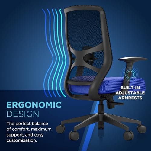 Tempur-Pedic ProTask Executive Task Office Chair with Cooling Gel Layer and Built-in Lumbar Support, Height-Adjustable Ergonomic Mesh Office Desk Chair, Blue 5