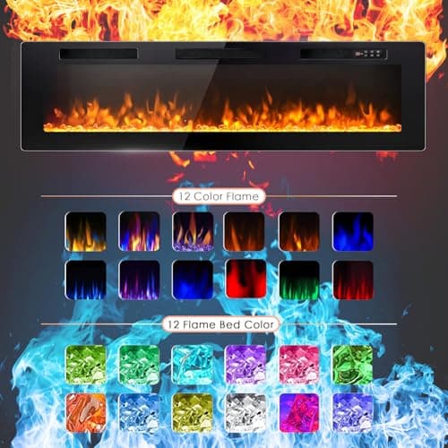 LEMBERI 72 inch Electric Fireplace Recessed and Wall Mounted,750/1500W Fireplace Heater and Linear Fireplace with Touch Screen Control Panel, Timer,Remote Control,Adjustable Flame Color and Speed 6