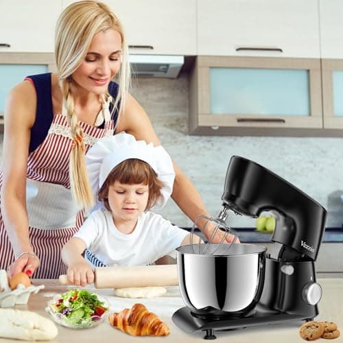 Vezzio Stand Mixer,6 Quarts,10-Speed Tilt-Head,Kitchen Food Mixer with Stainless Steel Bowl,Dough Hook,Whisk, Beater,Egg White Separator (Black) 6