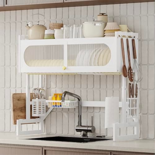 Fixwal Dish Drying Rack 3 Tier Over The Sink Dish Drying Rack for Kitchen Sink Shlef Expandable Height (White)