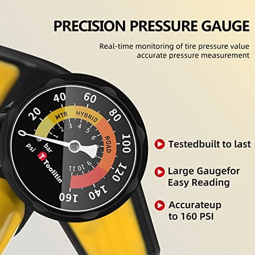 TOOLITIN Floor Bike Pump with Gauge,160 PSI High Pressure,Bicycle Pump Compatible with Presta and Schrader Valve,Bike Tire Pump for Road Bike,MTB,Hybrid,Balls 6