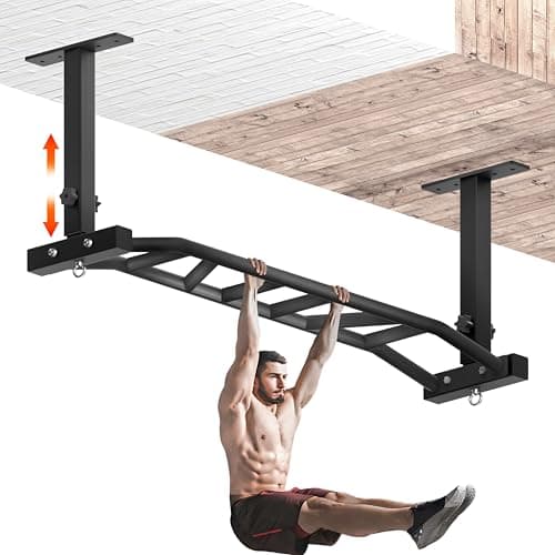 HWOOUSA 48" Ceiling Mount Pull Up Bar - Heavy Duty Multi-Grip Chin Up Bar for Garage/Home Gym and Strength Training, Adjustable Height&Supports to 600 Lbs