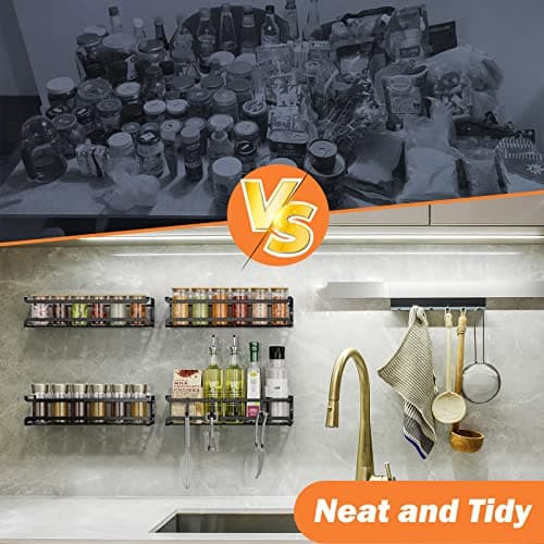 Bunoxea Spice Rack Wall Mounted 4 Pack,Space-Saving Spice Organizer for Spice Jars and Seasonings,Screw or Adhesive Hanging Spice Rack Organizer for Your Kitchen Cabinet,Pantry Door,11.41x2.75x2.75in 5