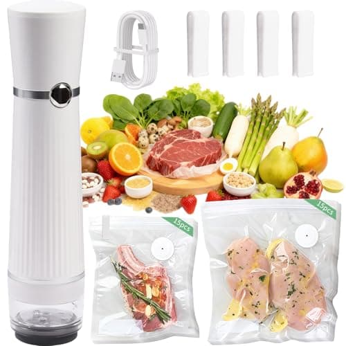 Handheld Vacuum Sealer, Detachable & Easy to Clean, Includes 30 Reusable Bags, Portable Food Saver, Extends Freshness 10x, Auto Power Off, for Kitchen, Travel & Outdoor