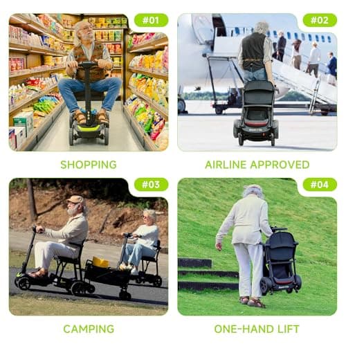 SCOOTNGO Mobility Scooters for Seniors, 4 Wheel Foldable Lightweight Airline Approved Mobility Scooter for Adults, Dual Batteries, Portable, No Assembly Needed (Silver Grey, with Folding Trailer) 7