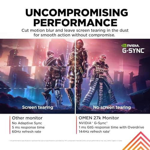 HP OMEN 27k UHD 144Hz Gaming Monitor, 4K UHD Display (3840 x 2160), IPS Panel, 99% sRGB, 95% DCI-P3, 16:9, OMEN Gaming Hub, 27k (2023) 3