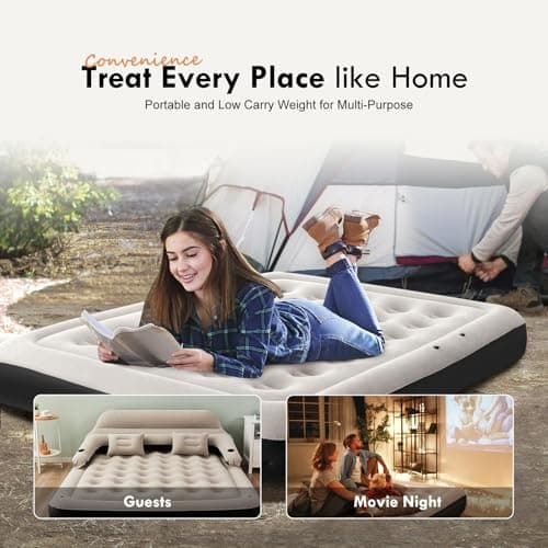 DIMAR GARDEN King Size Air Mattress with Headboard and Pillows, Inflatable Bed Blow Up Bed 7