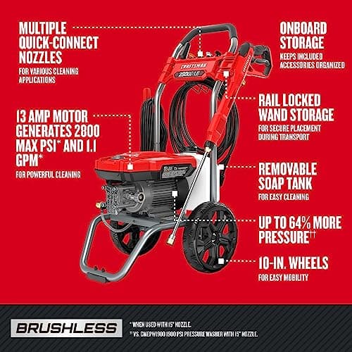 CRAFTSMAN Electric Pressure Washer, Cold Water, 2,800 MAX PSI (CMEPW2800) 2
