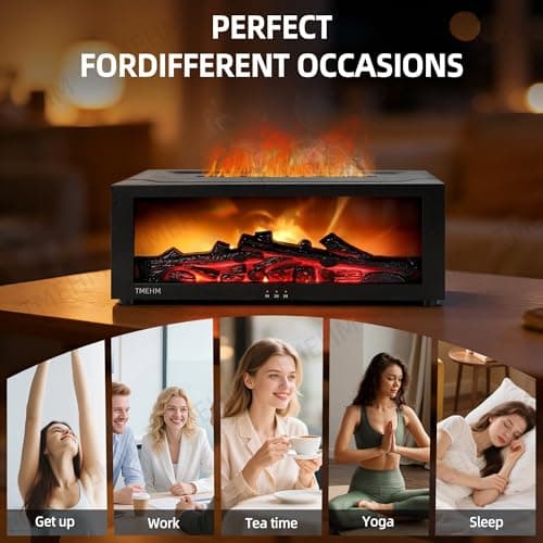 TMEHM Fireplace Flame Air Diffuser Humidifier,7 Colors Aromatherapy Essential Oil Diffuser,Ultrasonic Aroma Humidifier with Timer for Home,Bedroom,Office,Yoga (Black, L) 7