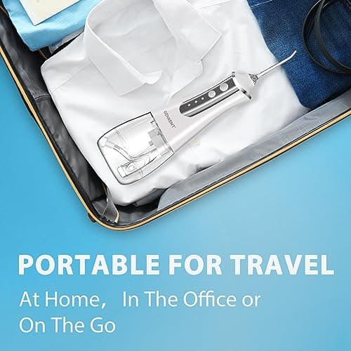 Water Flosser Pick for Teeth Cleaning 300ML Dental Oral Irrigator 3 Modes 5 Tips Rechargeable Travel Pik Waterproof Dental Picks Electric Flossing for Home (White) 6