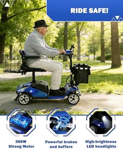4-Wheel Mobility Scooter with Suspension&Phone Holder,350W Mobility Scooters for Seniors/Adults with Detachable Lithium Battery,330LBS Capacity 18Miles Electric Wheelchair,Front&Rear Basket 5